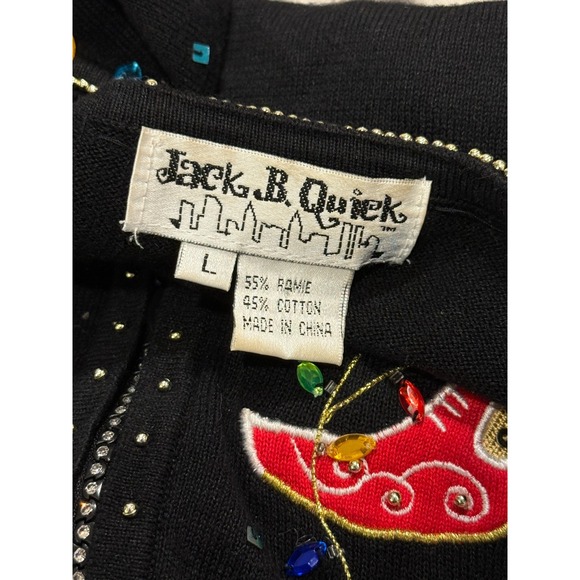 Jack B. Quick Womens Sweater L Black Christmas Cardigan Stocking Festive - Picture 5 of 7